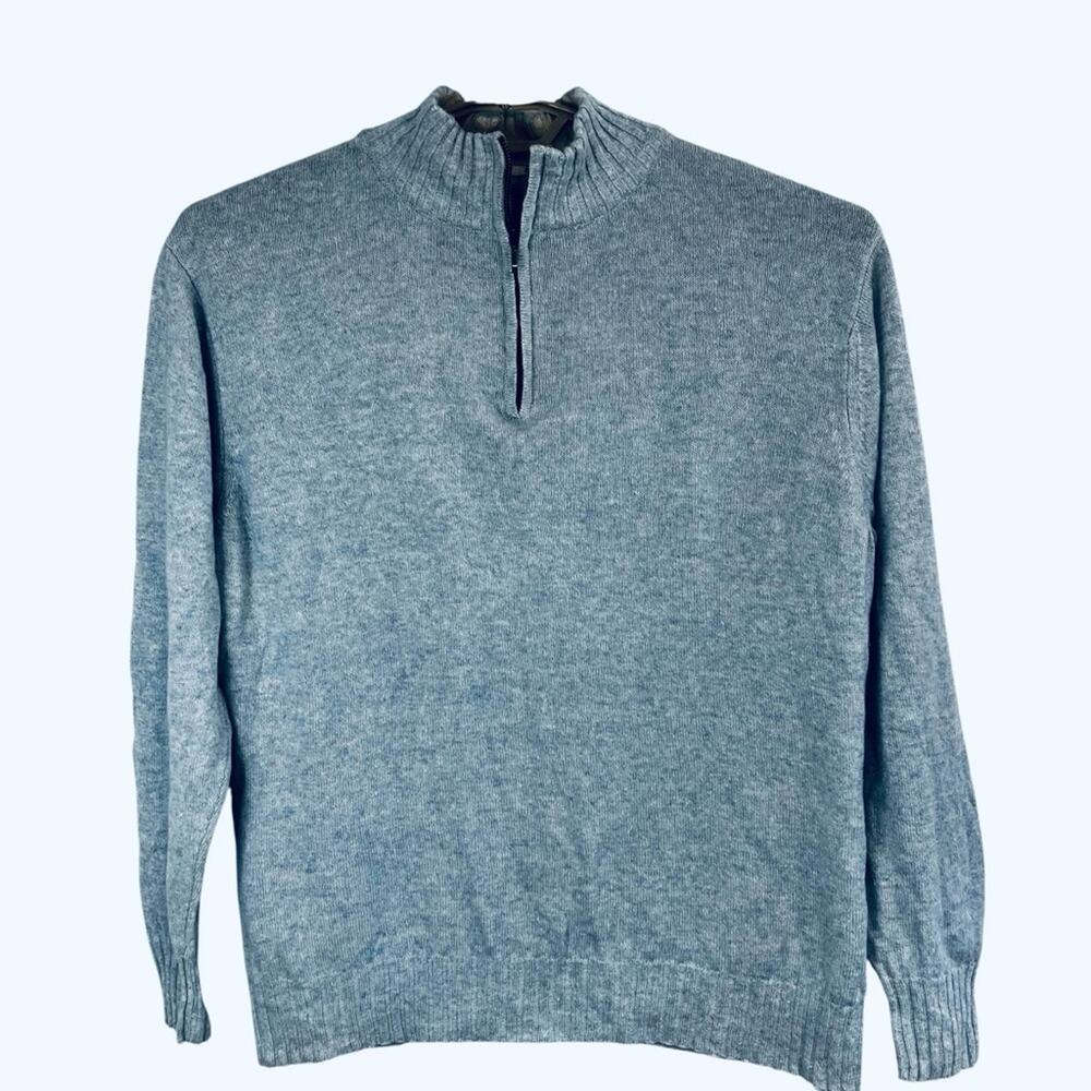 Bills Khakis 50% Cashmere 50% Linen Half-Zip Blue Sweater | Large | Made in USA